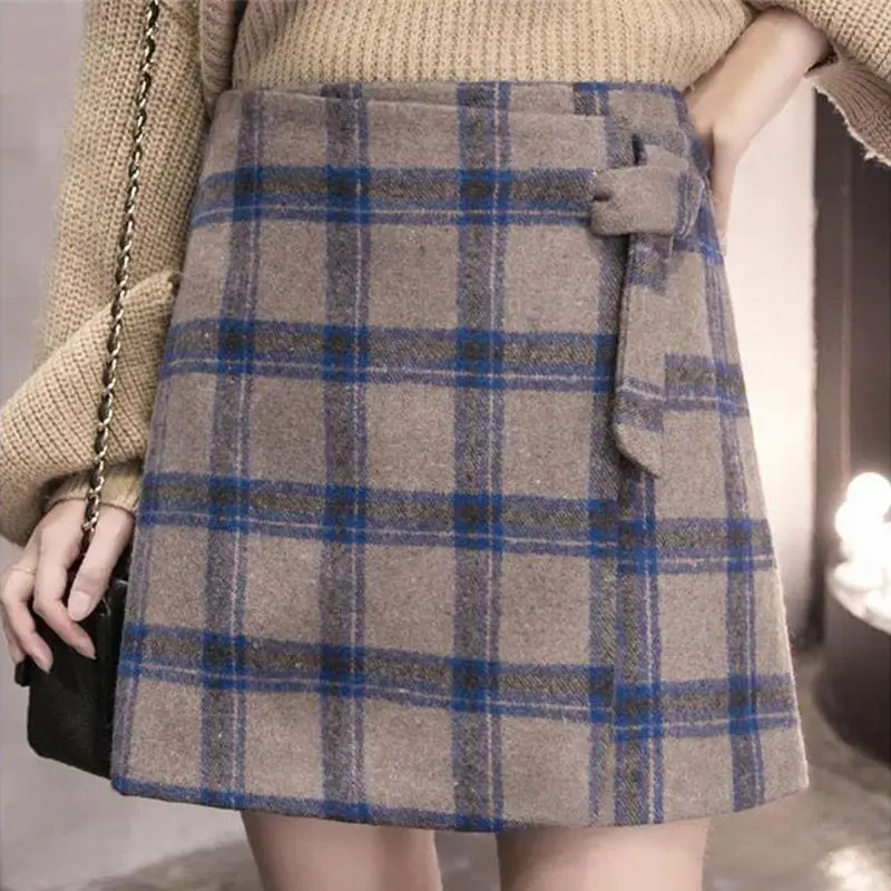 

2019 Women Autumn And Winter Harajuku Thickened Woolen Plaid Retro Skirt Female Cute Japanese Kawaii Skirts For Women