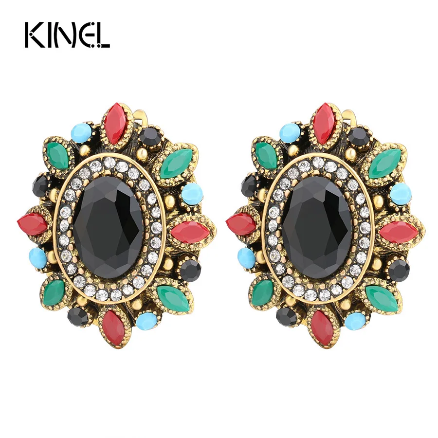 

Hot Fashion Vintage Big Earrings Clips For Women Color Gold Resin Punk Sunflower Earrings Bohemian Jewelry