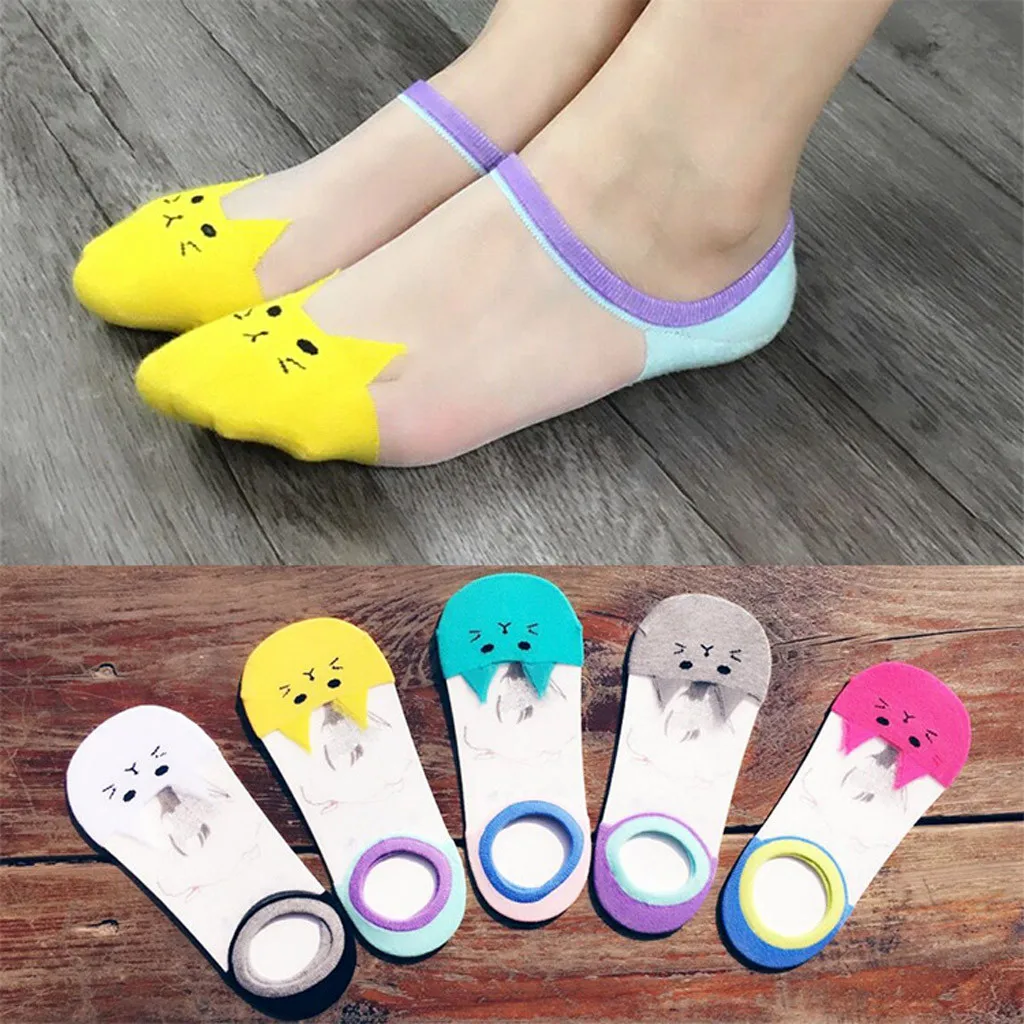 Женские носки calcetines mujer дышащие Прозрачные Носки с рисунком милого кота летние