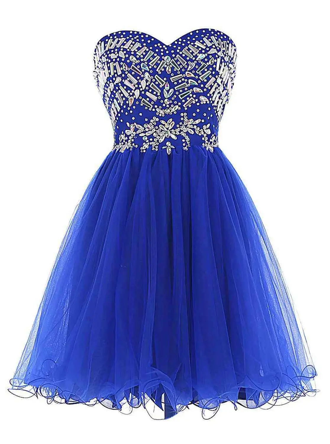 

New Sexy Sweetheart Backless Dresses Homecoming Rhinestone Piping Short Formal Gown Crystal Sleeveless A-Line Blue Dress