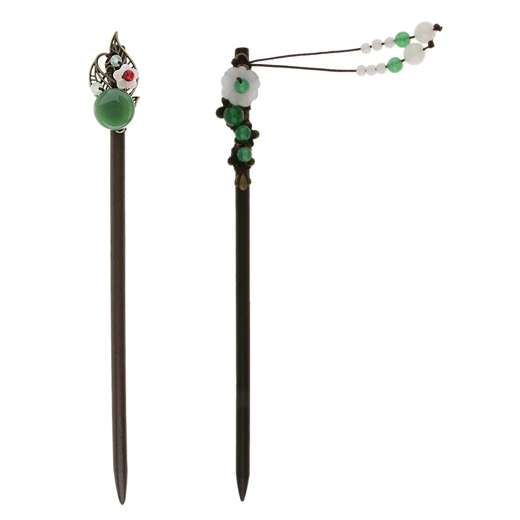 

2 x Ethnic Ebony Hair Pins for Buns Handmade Hair Chopsticks Hair Stick Clips for Chinese Hanfu Kimono Cosplay