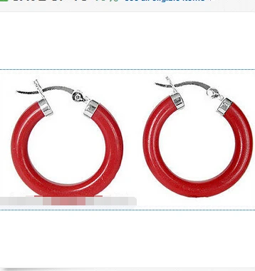 

A Fashion Red Coral 925 Sterling Silver Hook Circle Dangle Earrings
