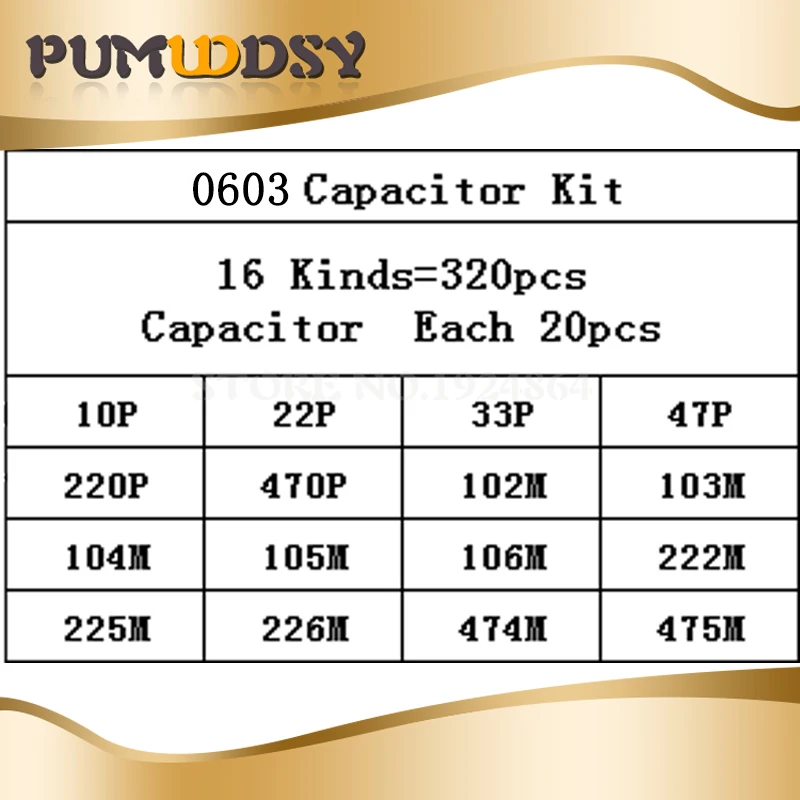 16 значений* 20 шт = 3 20 шт 0603 SMD конденсатор Ассорти Комплект 10PF-22UF Образцы комплект