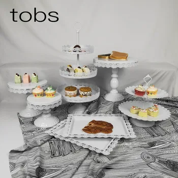 

Wedding Dessert Tray Cake Stand Cupcake Pan Party Supply 6-7PCS / Set white Pink Lace cake decoration plate Cake dish