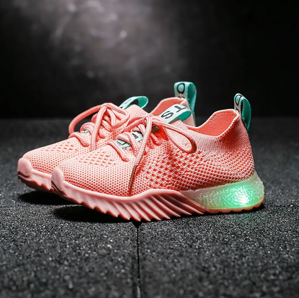 MUQGEW/детская обувь для маленьких девочек и мальчиков; сетчатые светящиеся кроссовки со светодиодной подсветкой для маленьких мальчиков; светящаяся спортивная обувь для бега; кроссовки; - Цвет: Pink