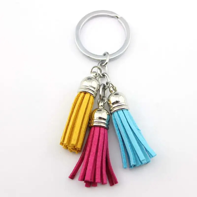 cheap 2018 New Fashion Women Casual Triple Leather Tassels Women Keychain Bag Pendant Alloy Car Key Chain Ring Jewelry