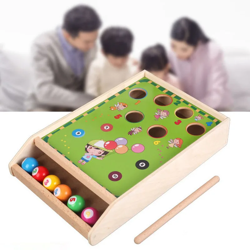 

Mini Wooden Billiard Pool Table Game 1 Stick + 6 Balls Fun Sport Game Educational Toys Birthday Gift for Children Toddler Kids
