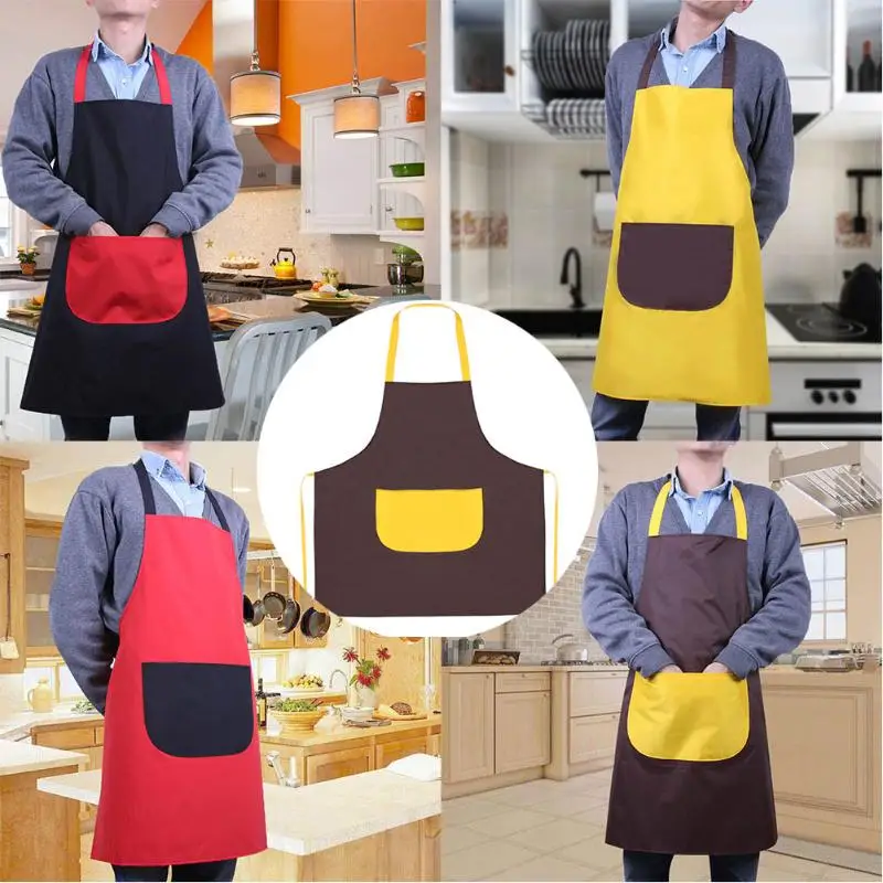 Ajustable imprimir patrón Delantal Chef camarero Cocina cocinero Delantal con bolsillos de poliéster Halter babero para los hombres las mujeres Delantal Cocina