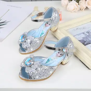 

New Girls Sandals High Heels Children Fashion Princess Leather Summer Elsa Shoes Chaussure Enfants Fille Sandalias Nina