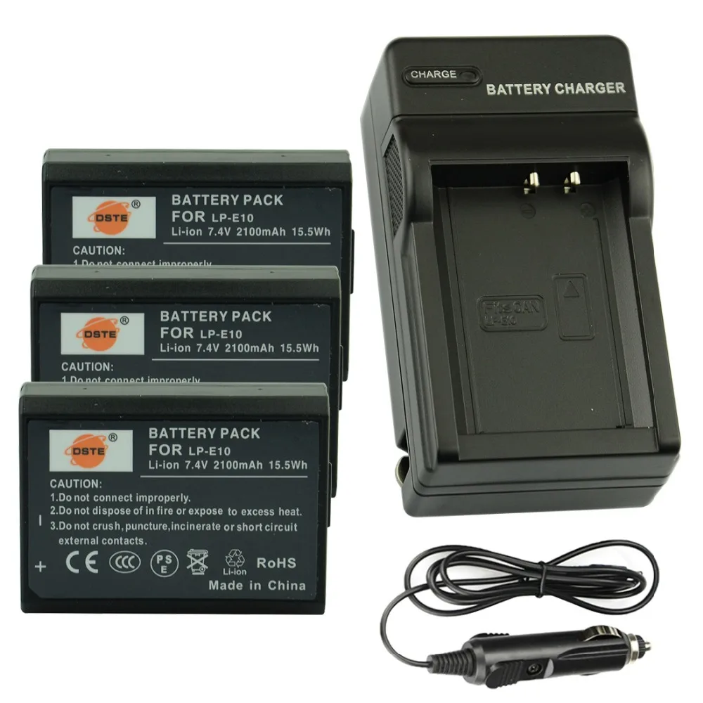 DSTE 3 шт LP-E10 LP-E10 7,4 v 2100 mAh Батарея машины Зарядное устройство для Canon 1100D 1200D 1300D Rebel T3 T5 поцелуй X50 X70 Камера