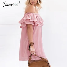 Simplee Chifon ruffle short dress women Off shoulder sleeveless beach summer dress 2017 Lining elastic band sexy dress vestidos