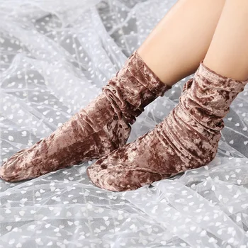 

Fashion Women Girls Pure Color Velvet Look Shiny Ladies Ankle Socks Winter Fall Stock