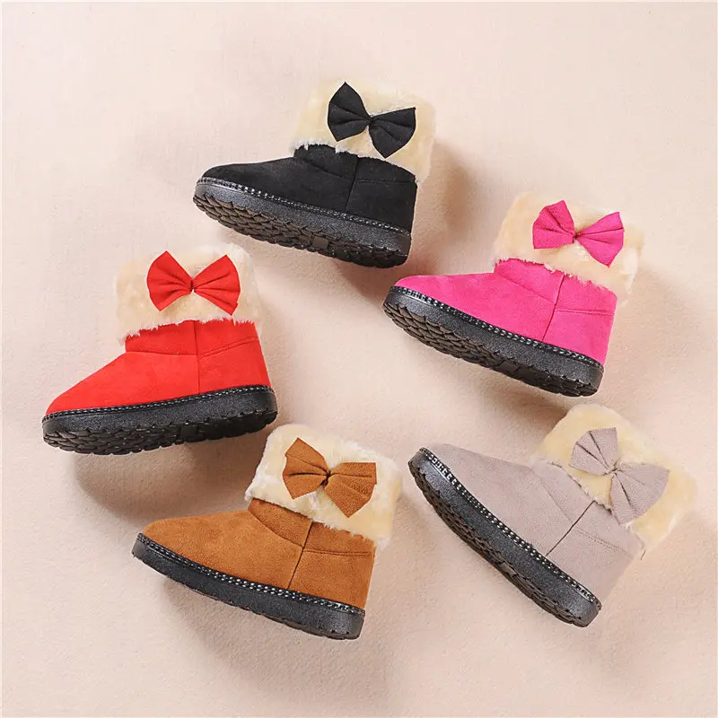 

Warm Kids Boots Snow Boot for Child Shoes Butterfly Fur Plush Soft Bottom Girls Boots Winter chaussure fille Cute bota nina