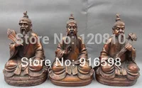 

10" Chinese Pure Bronze FengShui Fan RuYi Taoist Sanqing Purities 3 God Statue