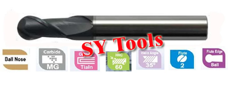 

8mm hrc60 R4*16*D8*60 Two Flutes Ball nose EndMill CNC Ballnose Endmills Carbide CNC Endmill