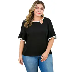 Женские шифоновые блузки с коротким рукавом больших размеров, женская Свободная Повседневная блуза с круглым вырезом 2019, летние модные