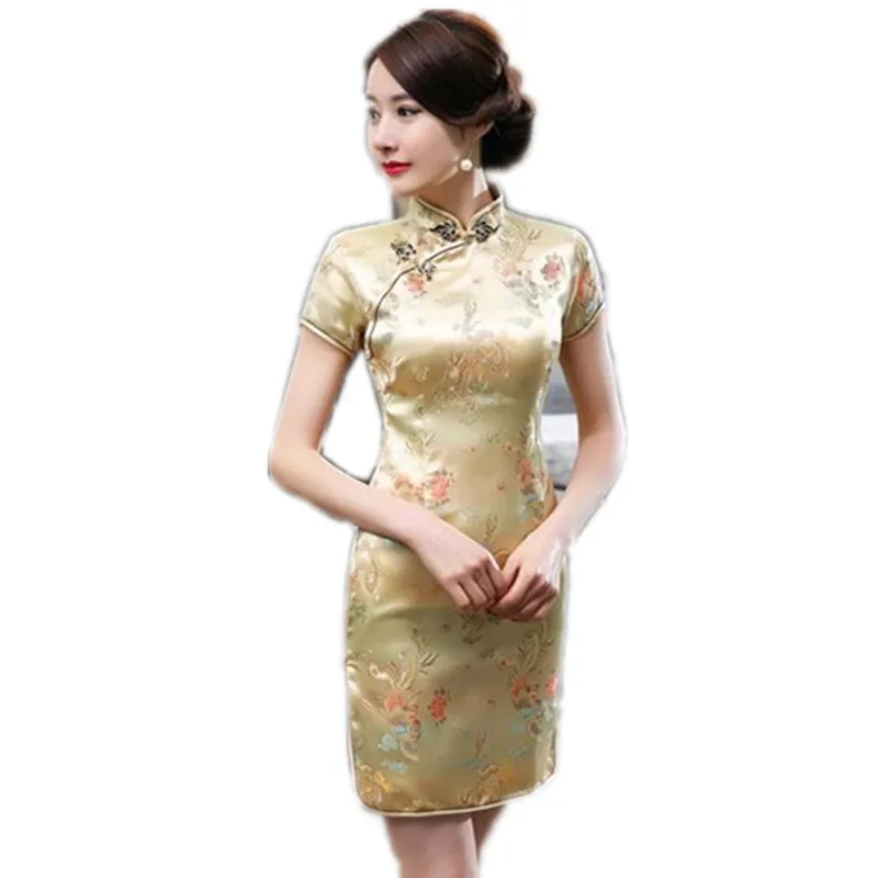 Женское атласное мини платье в китайском стиле|cheongsam short|qipao stylessatin cheongsam |
