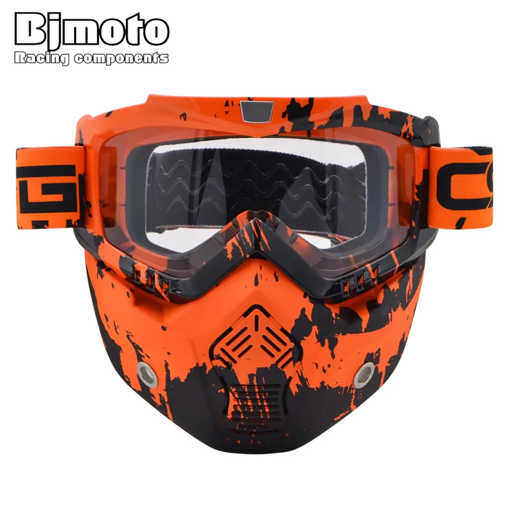 BJMOTO MG-027-06-CL мотоциклетная маска Съемные очки и рот фильтр для открытого лица шлем для мотокросса и лыж Очки для сноуборда
