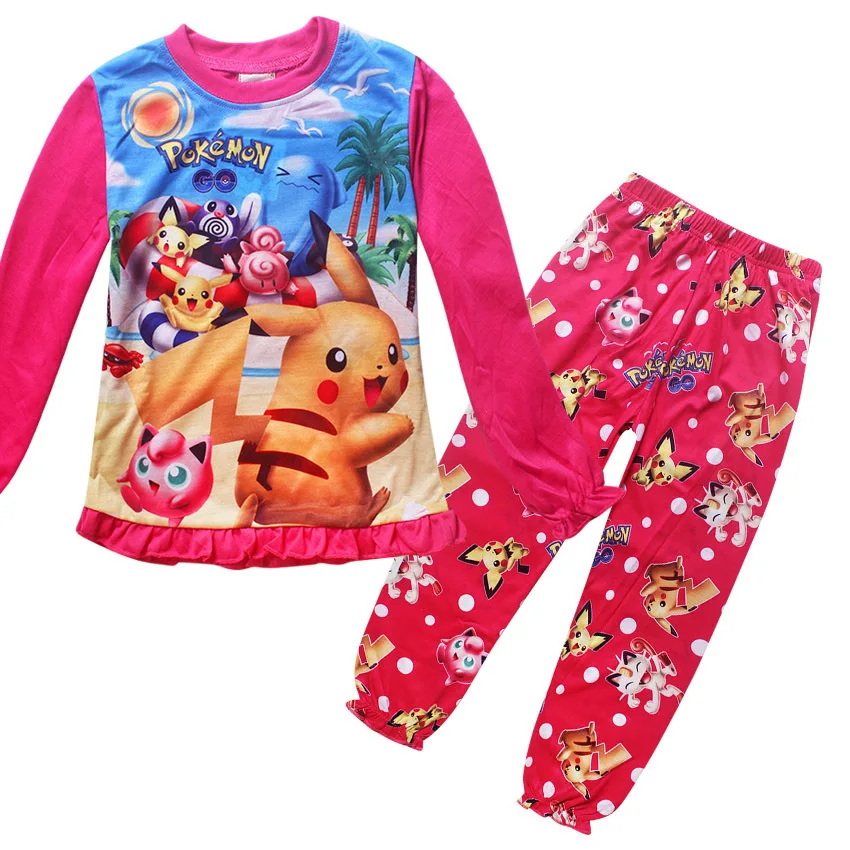 

2018 pokemon go Cotton long sleeved pajamas + pikachu Pajamas for kids boys girls sleep Children's new cartoon Sleeping suit