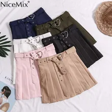 NiceMix Harajuku плиссированные женские юбки плотная мини-юбка с сердечками фигурный ремешок патч Женская повседневная юбка с высокой талией Femme