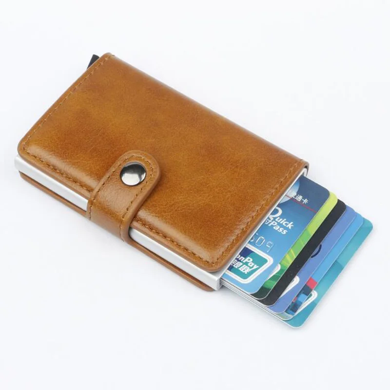 

Credit Card Holder Automatic pasjeshouder PU Leather Aluminum Alloy card Wallet Anti-magnetic RFID bag wallet for men women