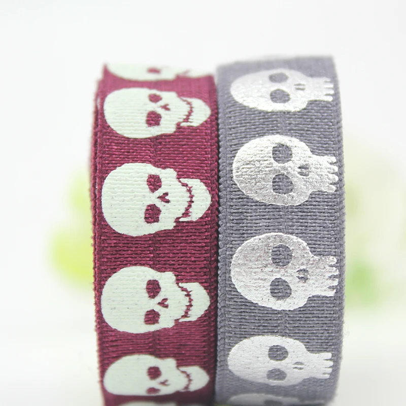 10 yards 16mm skull printed band puff print tape fold over elastic sewing ribbon for headband hair tie|sewing ribbon|elastic sewingsewing elastic tape - AliExpress