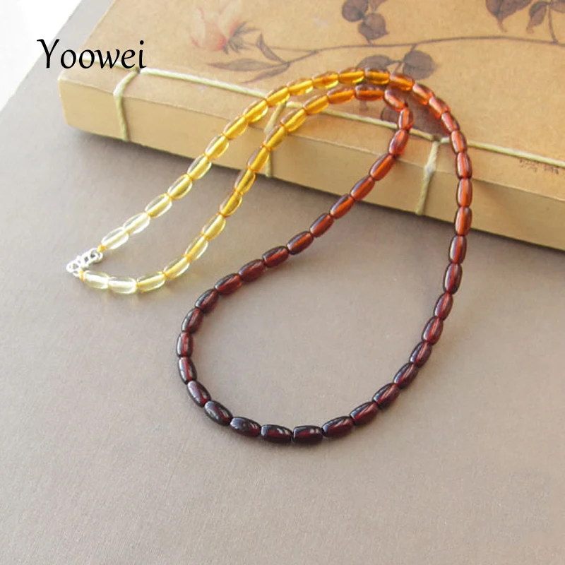 

Yoowei Amber Necklace Wholesale Seed Bead Gemstone 100% Genuine Poland Imported Silver Clasp Handmade Bijoux Women Amber Jewelry