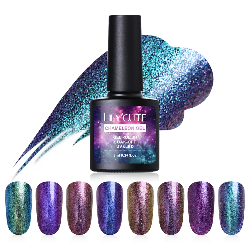 LILYCUTE 8ml Soak Off UV Gel Polish Chameleon Glitter Gel Varnish ...