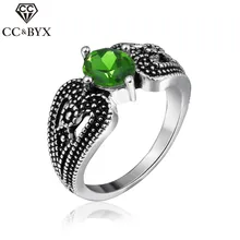 CC joyería Vintage óvalo Color plata piedra verde CZ anillos para las mujeres románticas regalo de compromiso de anillo de cóctel CC543