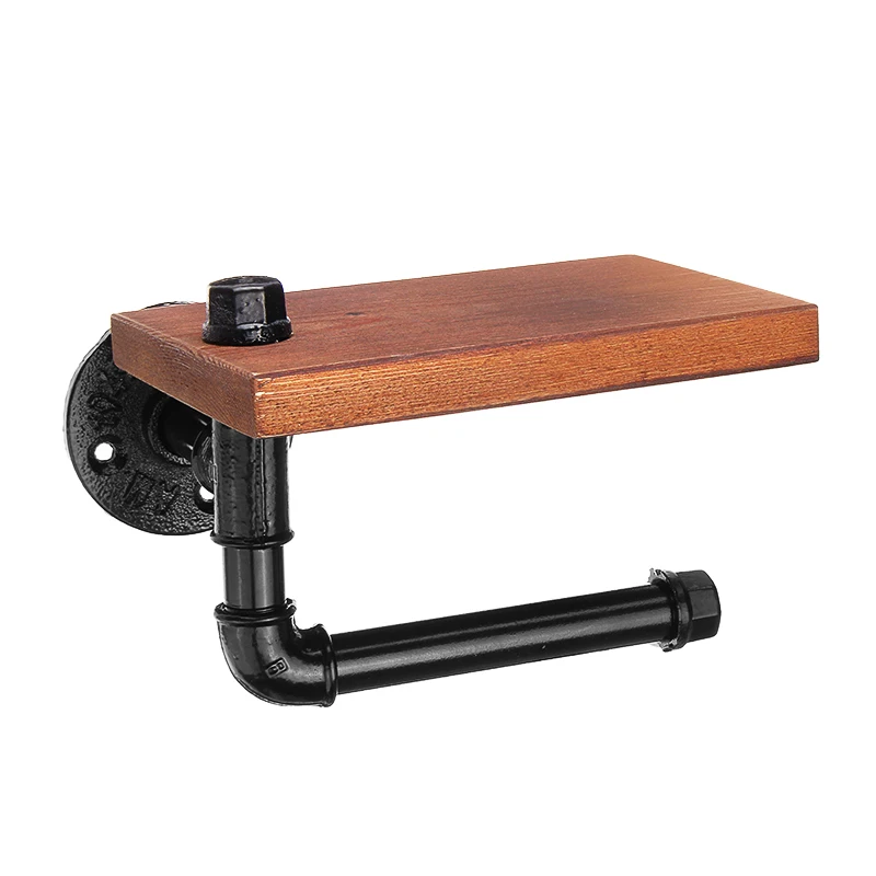 Billig Industrie Retro Eisen Wc Papier Halter Hotel Rolle Papier Wand Hängen Rack Holz Regal mit Telefon Halter für Küche Bad