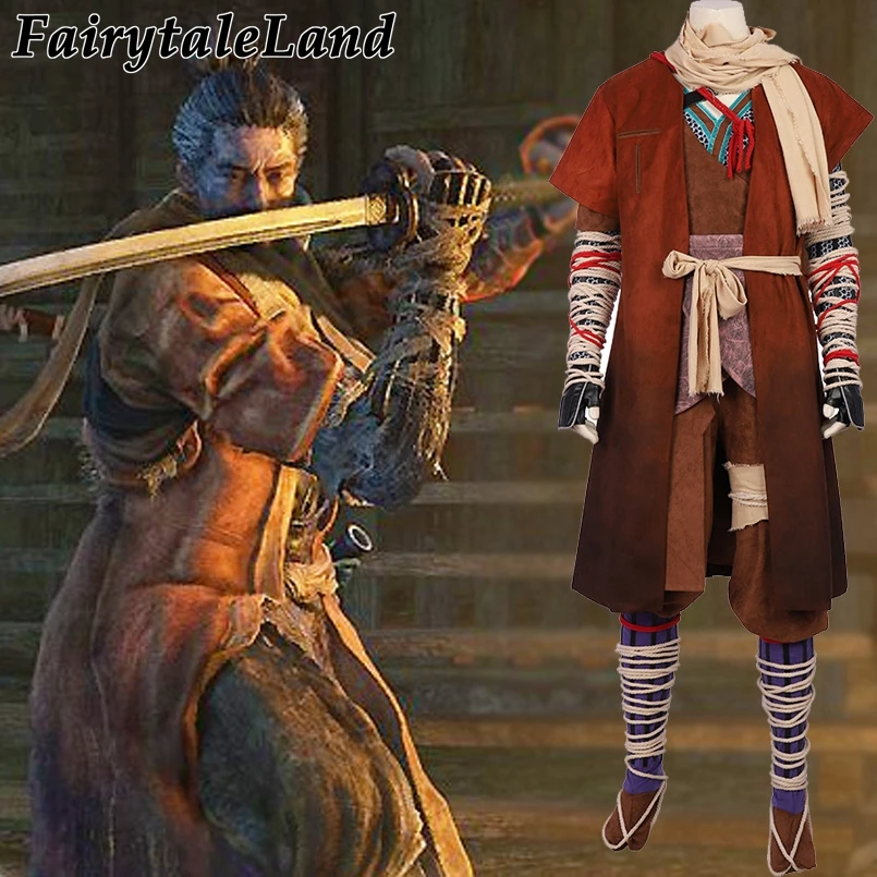 

Game Sekiro Shadows Die Twice Cosplay Costume custom made Adult Men Carnival Party full set Costume with coat scarf pants parts