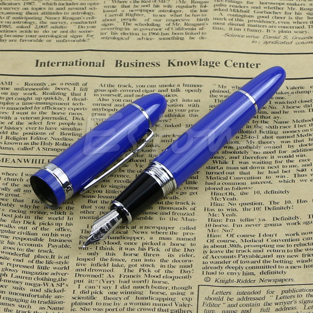 

Hot Deluxe Steel Jinhao 159 Blue And Silver Trim Medium Nib Smooth Fountain Pen Colorful Pens