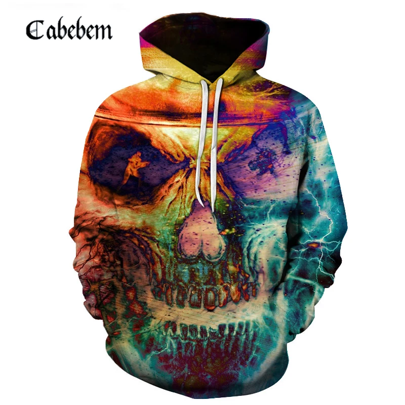 

3D colorful skull cool hoodie 3D hd printed sweatshirt casual and simple men's long-sleeve sportswear 2019 new autumn men's