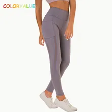 Colorvalue с защитой от пота Высокая Талия спортивные обтягивающие женские леггинсы для фитнеса супер из мягкого нейлона и шифона со вставками в полоску, squatproof одежда для йоги колготки с боковой карман