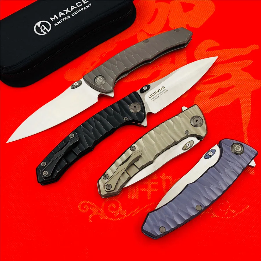 MAXACE Ворон Флиппер складной нож M390 лезвие TC4 титановая ручка Открытый лагерь Охота