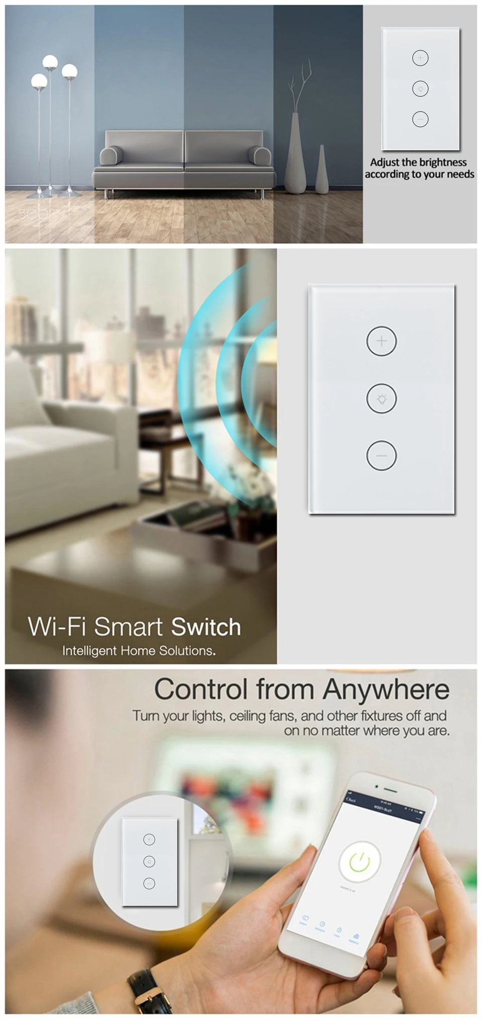 Smart Life Wifi умный настенный сенсорный светильник туя, диммер, 1 комплект, стандарт ЕС/Великобритании, приложение с дистанционным управлением, работает с Amazon Alexa Google
