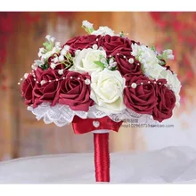 Красота бордовый и кремовый белый Искусственные розы цветы ручной работы декоративные невесты кристалл кружевные акценты Weddi