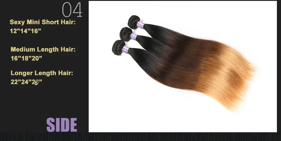 ALIMICE Ombre Brazilian Hair Straight Hair 3 Bundles T1B430 Non Remy Human Hair Weaves Bundles 3 Tone Ombre Hair Extensions (6)