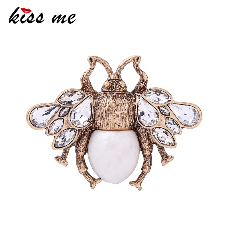 

KISS ME Cute Clear Crystal Imitation Pearl Insect Bee Brooches for Women Charming Alloy Vintage Brooch Pin Jewelry Accessories