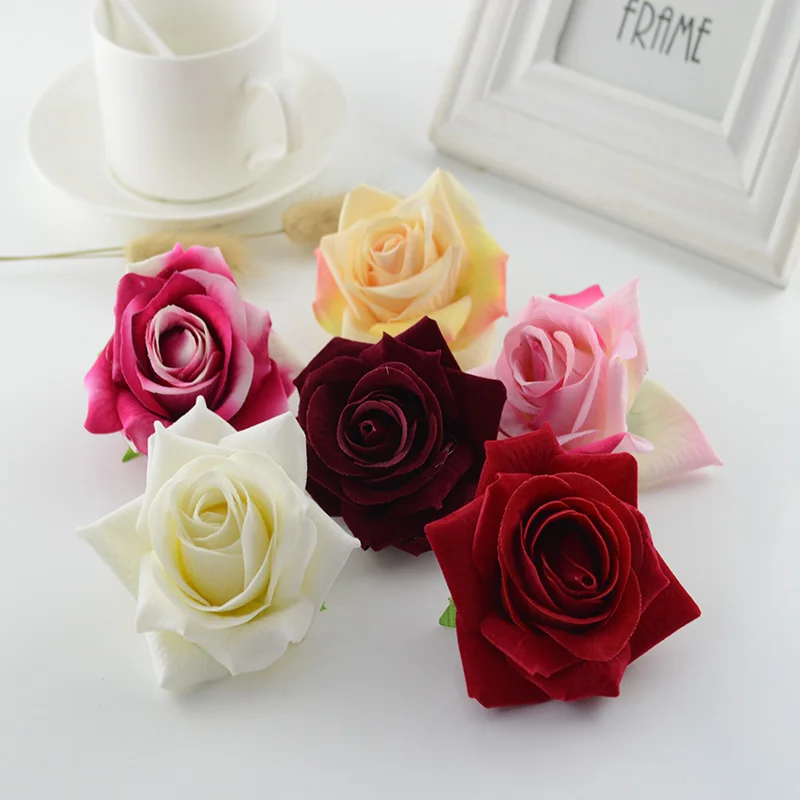

100pcs Artificial flowers Quality flannel 7CM Christmas home wedding decoration bridal accessories clearance silk roses head