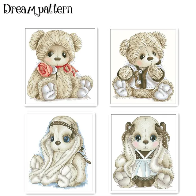 Rabbit bear cross stitch package Rabbit with bow bunny
