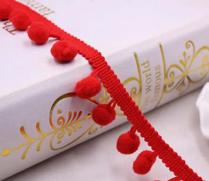 5 ярдов Швейные аксессуары помпон отделка помпон с помпоном-кисточкой тесьма кисточка шар лента с бахромой кружевная ткань DIY Материал рукоделие - Цвет: Red