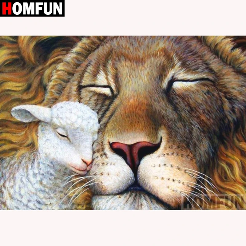 

HOMFUN Full Square/Round Drill 5D DIY Diamond Painting "Lion sheep" 3D Diamond Embroidery Cross Stitch Home Decor A18652