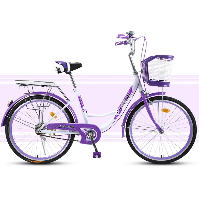 Commuter Bike Lightweight Travel Woman Adult Vintage Retro City Student Man Bicycle Single Speed New - Color: Purple