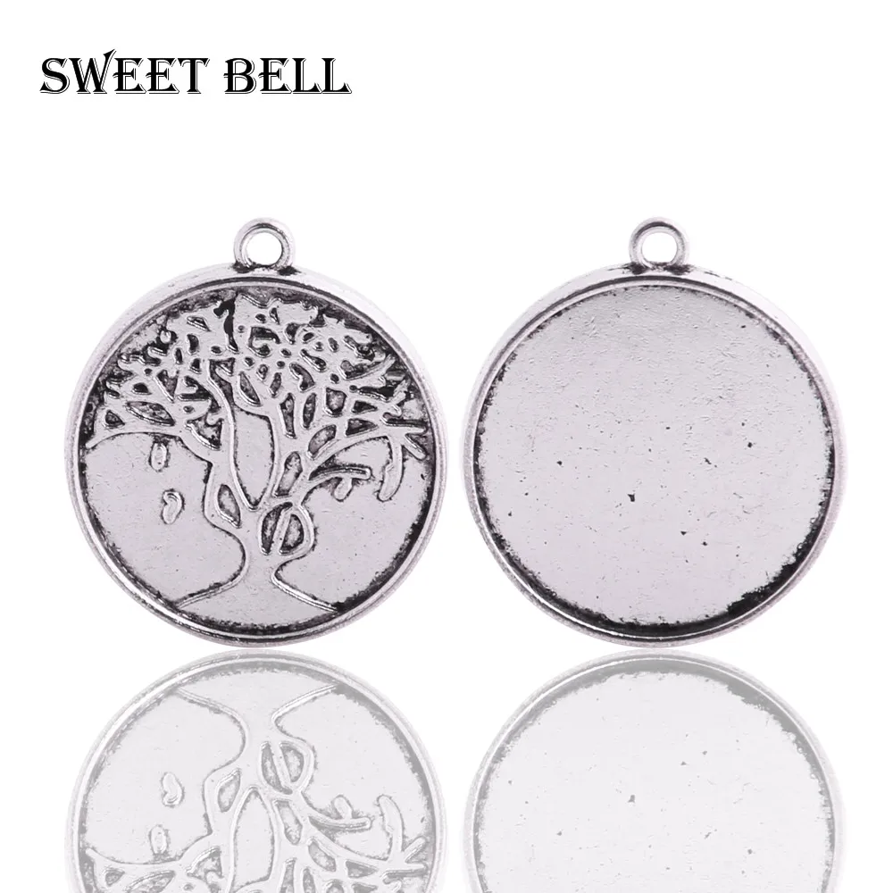 

20pcs Antique Alloy Cameo Peace Tree 27*30mm(Fit 25mm dia) Round Cabochon Settings Jewelry Pendant Blanks Charms A4125