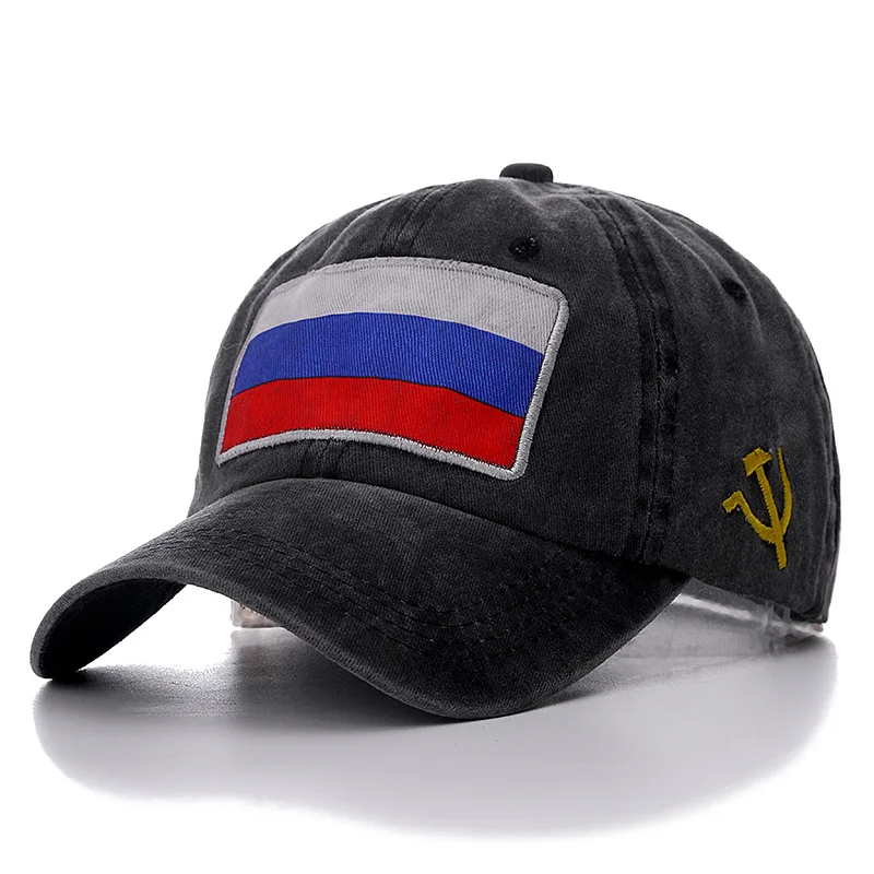 Года сезон весна-лето бейсболка кепка русский бейсболка с флагом высокое качество промывают хлопок шляпа дешевые CCCP кепка мужская женская - Цвет: Black