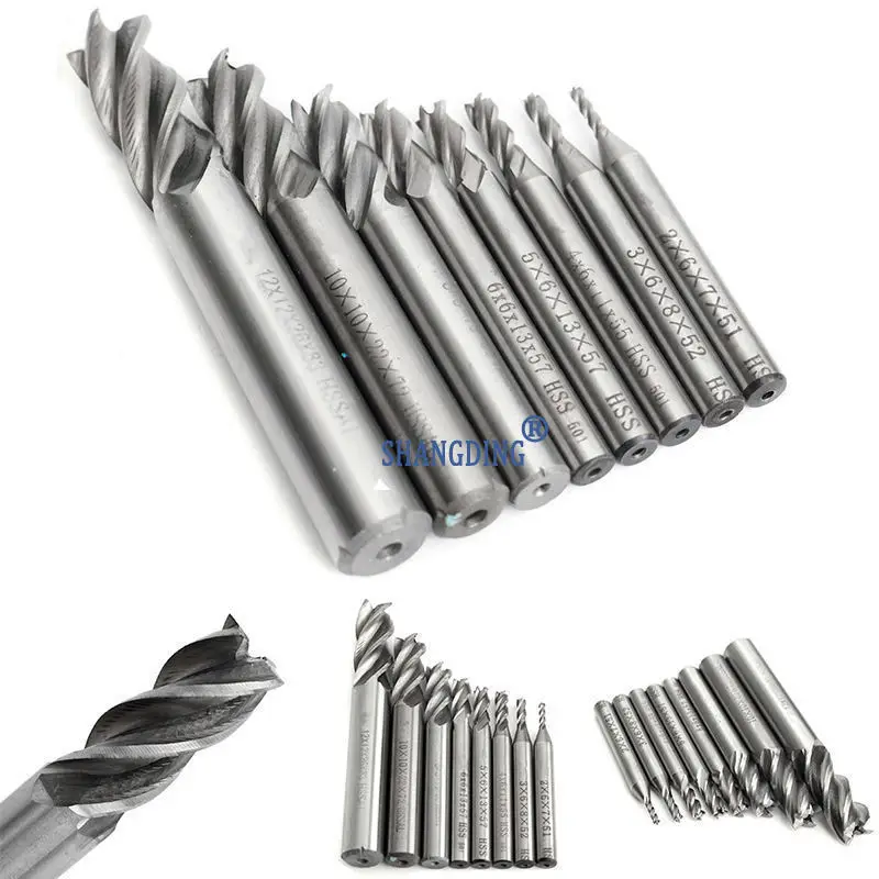 8Pcs/set 4 Flute End Mill HSS Straight Shank CNC Cutter Drill Bit Tool 2/3/4/5/6/8/10/12mm