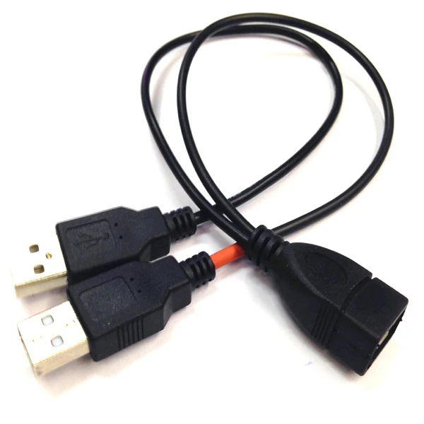 حار أسود اللون usb 2.0 الأنثى إلى 2 المزدوج الذكور جاك y الخائن السلطة الحبل محول كابل