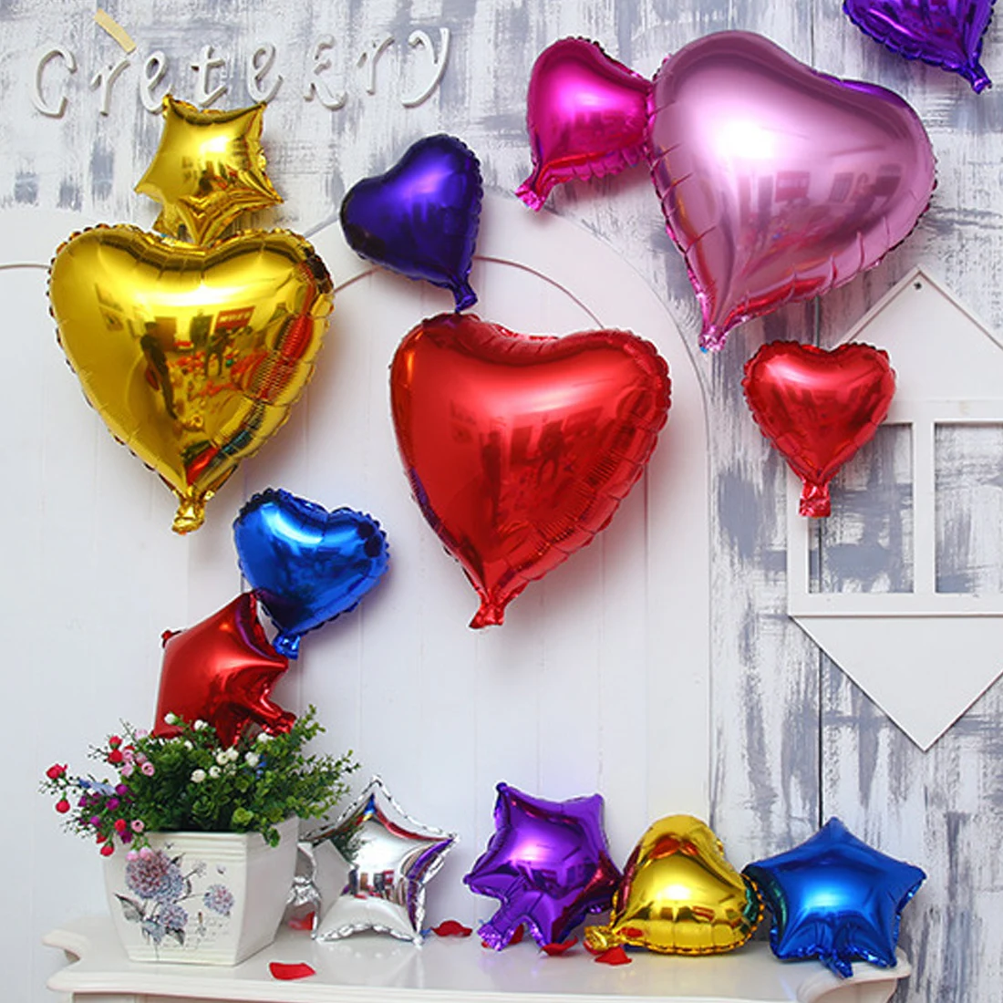 

New 5pcs / lot18inch Heart Shape Globe Metallic Color Infatable Foil Balloons for Wedding Decoration Party Balloons