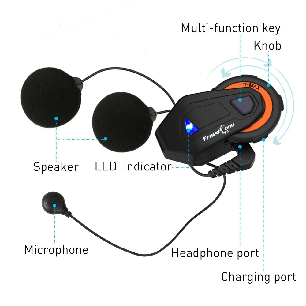 2 шт. FreedConn T-MAX Мото шлем Bluetooth гарнитура 6 всадников говорить мотоцикл домофон 1000 м FM радио Bluetooth 4,1